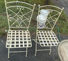 Pair of White Wrought Iron Outdoor Chairs