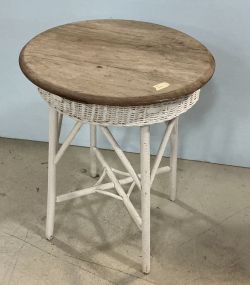 White Wicker Round Patio Table  29"h., 24"dia