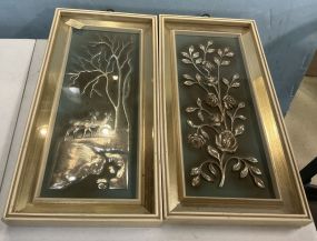 22h 11w Two Embossed Floral Artworks