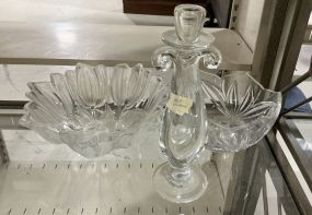 Heavy Pressed Glass Bowls and Candle Holder