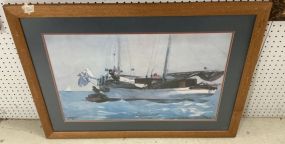 Framed Ship Print 27"h., 37"w.