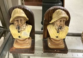 9"h Nautical Sea Captain/Fisherman Chalkware Bookends