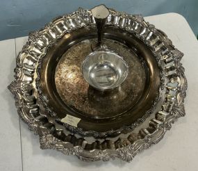 Group of Silver Plate Serving Trays and Vase