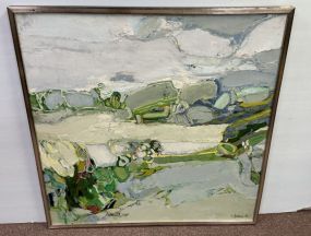 Signed Gabriel Godard Landscape Painting 41"h., 40"w