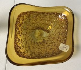 Hand Blown Amber Art Glass Bowl 9"w