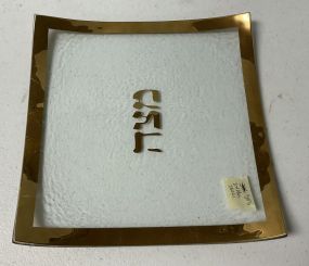 10"w Annie Glass Roman Antique Martini Tray Hebrew Matzah