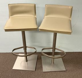 Pair Of Italian Imported Frag Bottega Piston Stool In Buff Leather 31"
