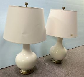 Pair of Celadon Style Glass Lamps