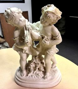 Biscuit Porcelain Plaster Sculpture Two Children