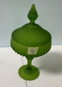 12"h Indiana Green Satin Frosted Pedestal Lidded Dish