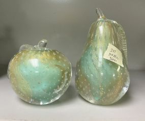 Two Murano Style Glass Pear and Apple 6"h,