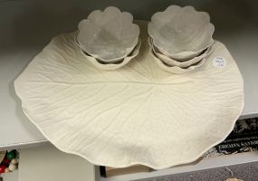 Mustard Seed Moonshine Majolica Cabbage Platter and Bowls