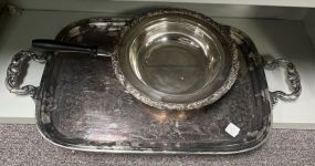 Silver Plate Serving Tray, and Handled Pan