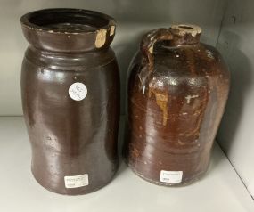 Two VTG Brown Stoneware Crocks