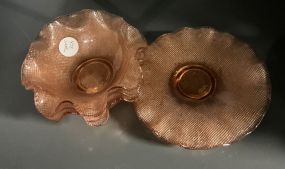 Vtg Colony Light Pink Waffle Glass Bowls and Plates