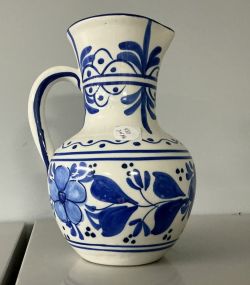 Blue and White Ceramic Pitcher