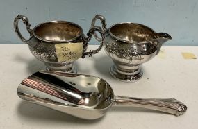 Gorham Silver Plate Sugar, Creamer and Silver Plate Scoop