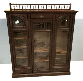 Antique Oak Bookcase Cabinet 60"h., 49"w., 13"d