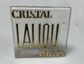 Lalique Cristal Paris Gold Frosted Trade Display Sign  4" x 4"