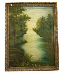 Antique Unsigned Landscape Painting on Board