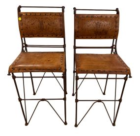 Wrought Iron Leather Barstool  30" seat to ground