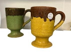 2pc Pigeon Forge Pottery Mug Set, signed 5"h 3.5"d