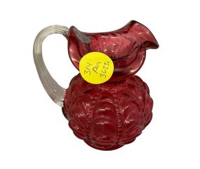 Fenton Cranberry Glass Beaded Melon Pitcher  5"