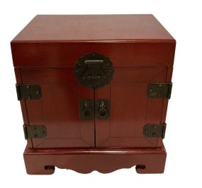 Chinese Red Jewelry Cabinet 15"h., 13"w