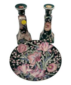 Chinese Modern Painted Candle Sticks and Plate
