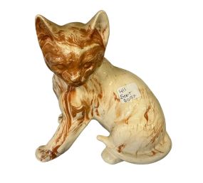 Cat Figurine made from Alabama Clay, Signed. 7"h 6"w
