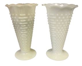 Anchor Hocking white milk glass vases 9"h 5"d