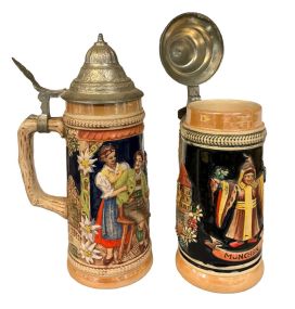 2pc German Steins 9"h