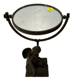 Metal Cherub Angel Mirror 15.5"h