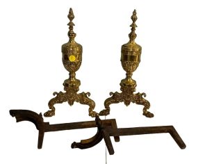 Pair of Neoclassical Style Brass Andirons 18"h