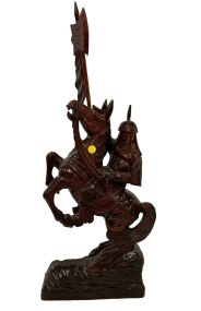 Wood Carved Mongol Warrior Sculpture