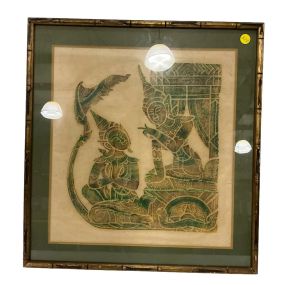 25"h., 23"w Thai temple rubbing Framed