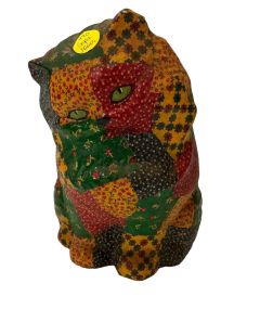 Fork Art Patchwork Cat Figurine 10"h