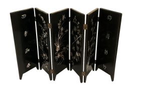 Wooden Hand Painted Foldable Asian Table Screen  24"w 12"h