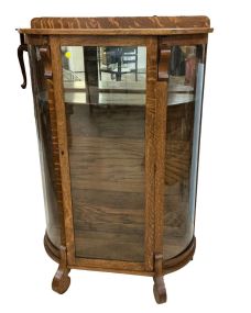Curved Glass Oak China Cabinet 59"h., 39"w