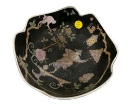 Japanese Ceramic Black Bowl  10"d