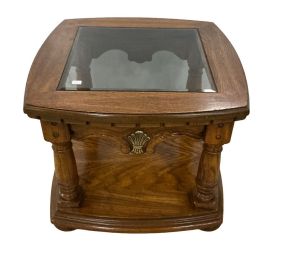 Late 20th Century Oak Finish Lamp Table 21"h., 26"w