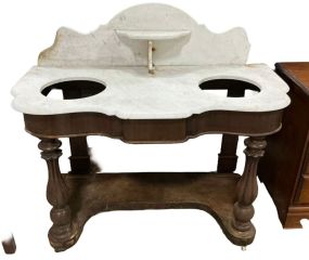 Victorian Marble Top Wash Stand with Arched Back 30"h., 48"w., 23"d