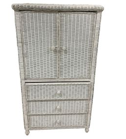 White Wicker Two Door Armoire 57"h., 31"w
