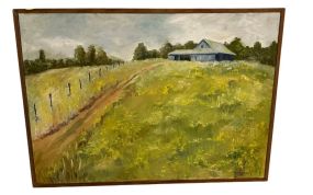 Signed BJ Chatham Farm Landscape 20"h., 27"w