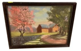Signed R. Reynolds Folk Art Painting 12"h., 15"w