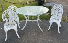 Antique Style White Painted Aluminum Chairs and Round Table