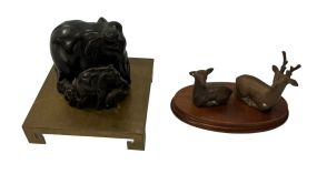 Carved Elephant Sculpture and Deer