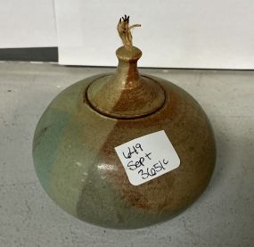 Small Ceramic Candle, Signed 4"h 4"d