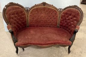 Worn Rosewood Victorian Sofa 57"w