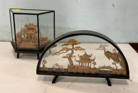 Asian Carved Cork Artwork 10"w 6"h, 7"w 6.5"h